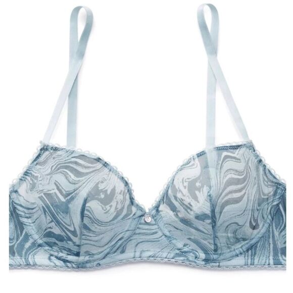 Adore Me Malina Unlined Demi Sheer Underwire Bra in Ballad Blue Marvelous Print - Picture 1 of 16